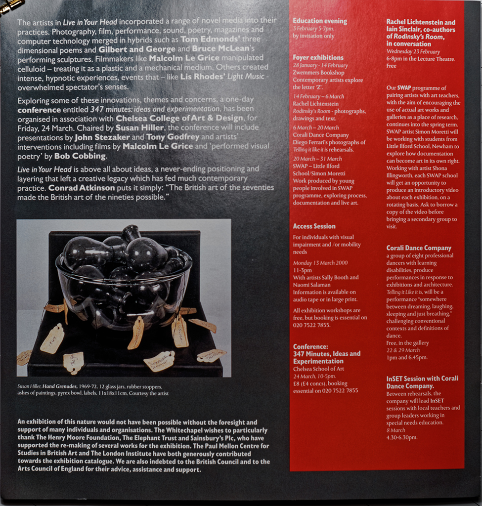 Corali Dance Company featured in the Whitechapel Art Gallery brochure for the Live in Your Head exhibition 2000